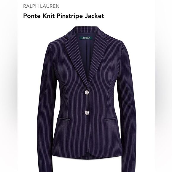 NEW!  Lauren Ralph Lauren Navy Ponte Knit Pinstripe Jacket - XL - $195 - Picture 4 of 15